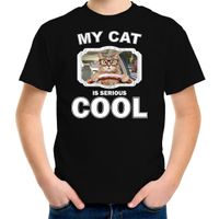 Auto rijdende kat katten / poezen t-shirt my cat is serious cool zwart voor kinderen - thumbnail