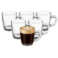 5Five Koffie glazen / Thee glazen - met oor - 12x stuks - transparant glas - 345 ml