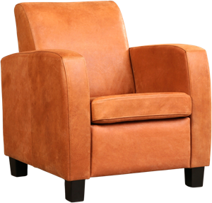 Oranje leren landelijke fauteuil Joy - poot hout zwart - Kenia Leer Rost (oranje leer)