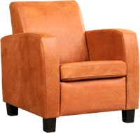 Oranje leren landelijke fauteuil Joy - poot hout zwart - Kenia Leer Rost (oranje leer)