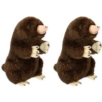 2x stuks pluche mol knuffeldier zittend 22 cm