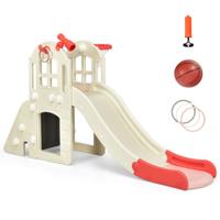 Kinderglijbaan Klimglijbaan met Basketbalring en Telescoop 189,5 x 83 x 98 cm Roze