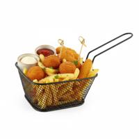 Snackmandje - 8x stuks - zwart - 14 x 11 x 7 cm - RVS - patat - frietmandje - serveermandjes