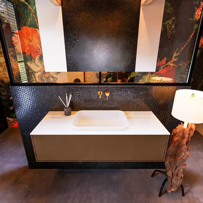 Badkamermeubelset Mondiaz Erin 120 cm met 1 Lade met RIDGE Wastafel Midden Talc Zonder Kraangaten Greeploos Mat Rust