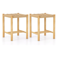 Set van 2 Barkrukken van Hout Barstoel Zithoogte 45 cm Keukenstoel van Gevlochten Papier Barkruk Bistrokruk (36 x 36 x 45 cm)