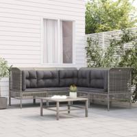 5-delige Loungeset met kussens poly rattan grijs