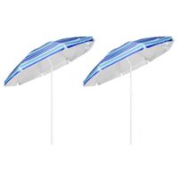 2x Blauw gestreepte parasol 200 cm - thumbnail