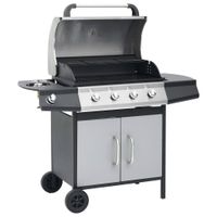 VidaXL Gasbarbecue 4+1 kookzone staal en roestvrij staal zwart zilver VidaXL Gasbarbecue 4+1 kookzone staal en roestvrij staal zwart zilver
