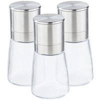 Set van 3x stuks kruidenmolen/pepermolen/zoutmolen RVS/glas transparant/zilver 13 cm - thumbnail