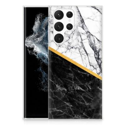 Samsung Galaxy S22 Ultra | TPU | Siliconen hoesje | Marmer Wit Zwart - Origineel Cadeau Man