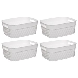 5Five Opbergmand/box van kunststof - 4x - wit - 25 x 33 x 13 cm - 8.5 liter