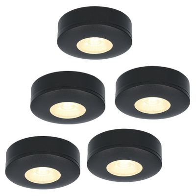HOFTRONIC™ Set van 5 LED Opbouwspots Pavo zwart 3 Watt 2700K 300lm Ultra dun 23 mm