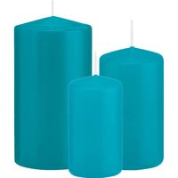 Stompkaarsen set van 3x stuks turquoise blauw 10-12-15 cm - Stompkaarsen - thumbnail