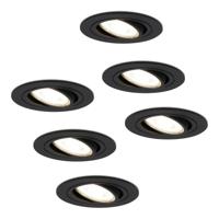 Set van 6 Miro LED inbouwspots - GU10 4 Watt 345 Lumen - 4000K Neutraal wit - Dimbaar - Rond - Kantelbaar - IP20 Voor binnen - Zwart