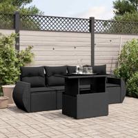 5-delige Loungeset met kussens poly rattan zwart