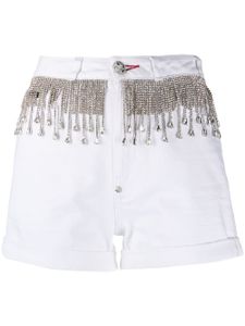 Philipp Plein short en jean à ornements en cristal - Blanc