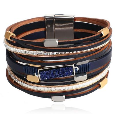 Multilayer Armband echt Leer - Blauw