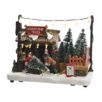 Kerstdorp kersthuisje - kerstbomen boer - met LED verlichting - 18 cm