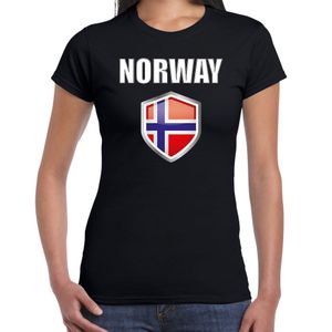 Noorwegen landen supporter t-shirt met Noorse vlag schild zwart dames