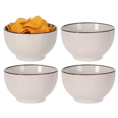 Serveer/chips schaaltje Fishbone - 4x - beige - 14 x 8 cm - keramiek - kommetjes - 680 ml Serveer/chips schaaltje Fishbone - 4x - beige - 14 x 8 cm - keramiek - kommetjes - 680 ml