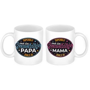 Superblij met een Mama en Papa mok - Vaderdag en moederdag cadeau - feest mokken