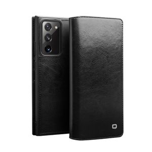 Qialino - echt lederen luxe wallet hoes - Samsung Galaxy Note 20 - Zwart