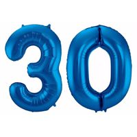Cijfer 30 ballon blauw 86 cm - thumbnail