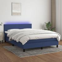 Boxspring met matras en LED stof blauw 140x200 cm