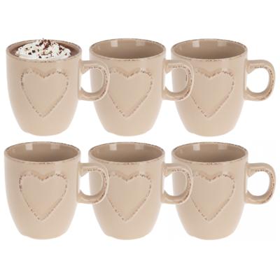 Siaki mokken set Heart - 10x - beige - 150 ml - koffie / thee - keramiek Siaki mokken set Heart - 10x - beige - 150 ml - koffie / thee - keramiek