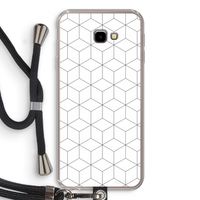 Zwart-witte kubussen: Samsung Galaxy J4 Plus Transparant Hoesje met koord Zwart-witte kubussen: Samsung Galaxy J4 Plus Transparant Hoesje met koord