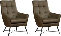 Set van 2 Olijfgroene leren moderne fauteuils Proud - Rancho Leer Green (olijfgroen leer)