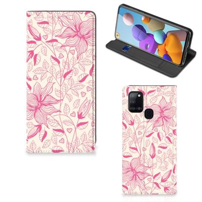 Samsung Galaxy A21s Smart Cover Pink Flowers