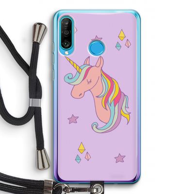 Roze eenhoorn: Huawei P30 Lite Transparant Hoesje met koord