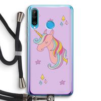 Roze eenhoorn: Huawei P30 Lite Transparant Hoesje met koord