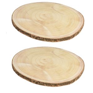 2x stuks houten decoratie boomschors boomschijven D40 cm