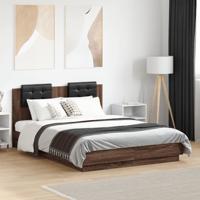 Bedframe met hoofdeinde en LED bruin eikenkleur 135x190 cm
