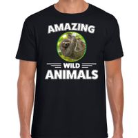 T-shirt luiaarden amazing wild animals / dieren zwart voor heren