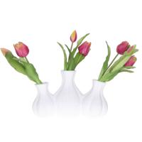Countryfield geschakelde vaasjes Fabio - 3x stuks - streep dessin - terracotta - wit - 26 x 17 cm