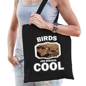 Katoenen tasje birds are serious cool zwart - vogels/ appelvink vogel cadeau tas