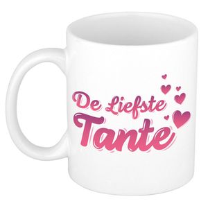 De liefste tante cadeau mok / beker wit en roze - verjaardag / bedankt kado tante - feest mokken