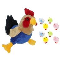 Pluche kippen/hanen knuffel van 20 cm met 8x stuks mini gekleurde kuikentjes 3 cm - Feestdecoratievoorwerp - thumbnail