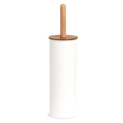 Zeller Toiletborstel in houder - bamboe hout - wit - H38 x D10 cm - wc borstels