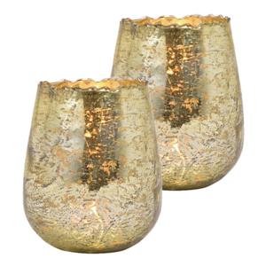 Windlicht - Set van 2x stuks - champagne goud - 12 x 15 x 12 cm - glas - kaarsenhouder - voor waxine