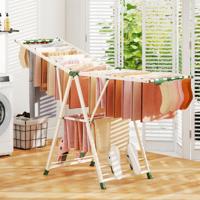 Opvouwbare Wasrek met Verstelbare Vleugels Sokkenklemmen en Schoenrek Beige 184 cm