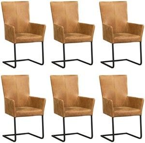 Set van 6 Cognac leren industriële eetkamerstoelen Dare - poot vierkant zwart - Kenia Leer Walnut (cognac leer)