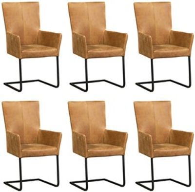 Set van 6 Cognac leren industriële eetkamerstoelen Dare - poot vierkant zwart - Kenia Leer Walnut (cognac leer)