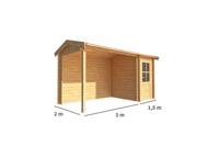 Blokhut met overkapping Fenna 450 cm bij 200 cm diep Zadeldak - Warentuin collection