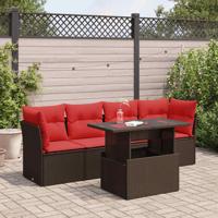 5-delige Loungeset met kussens poly rattan acacia bruin