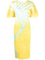 Pleats Please Issey Miyake robe mi-longue plissée à fleurs - Jaune