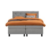 Leen Bakker - Boxspring Liv Geruit - Licht - 160x200 Cm - Vierkante Poot - Stof - Grijs